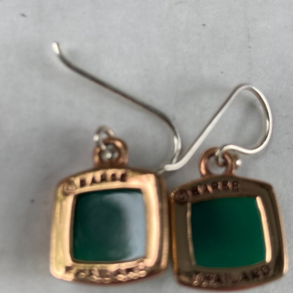 Green gem Barse gold tone framed dangle earrings - Picture 3 of 6